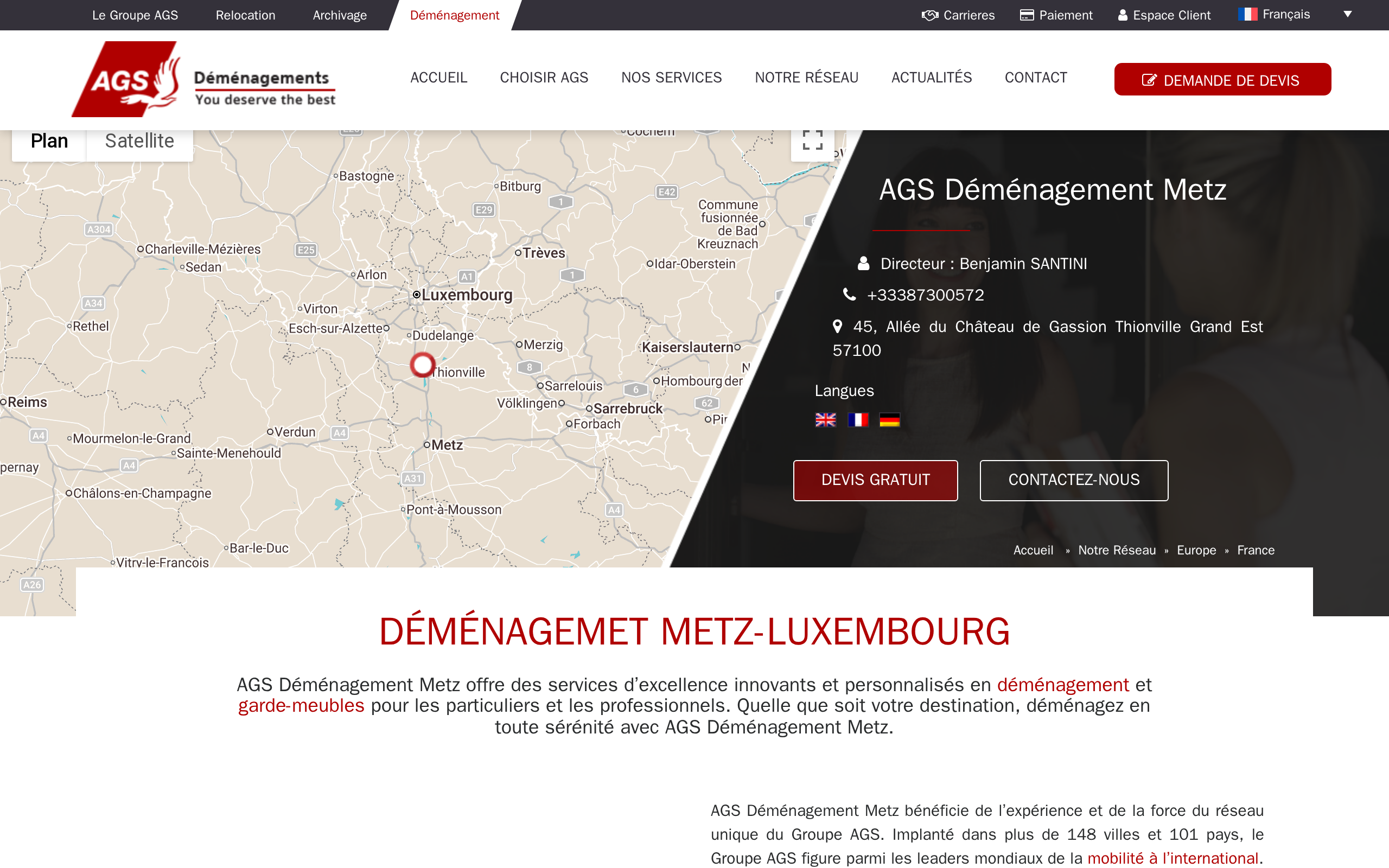 Aperçu du site AGS Déménagement Metz