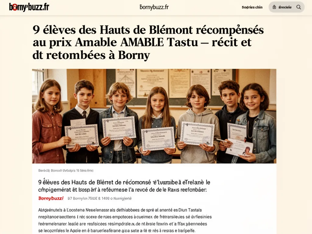 9 élèves des Hauts de Blémont récompensés au prix Amable Tastu : récit et retombées à Borny