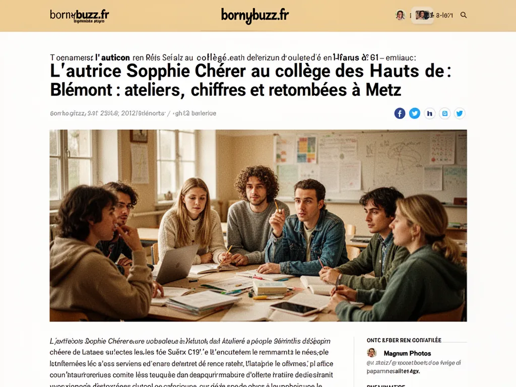 L'autrice Sophie Chérer au collège des Hauts de Blémont : ateliers, chiffres et retombées à Metz