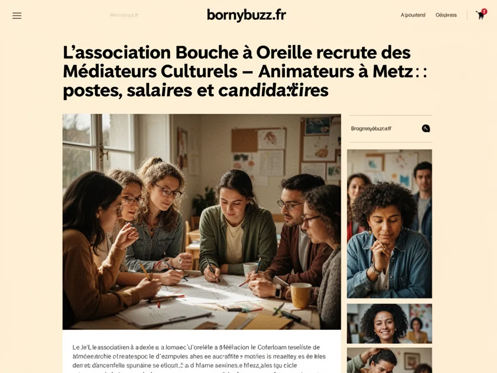 L’association Bouche à Oreille recrute des Médiateurs Culturels – Animateurs à Metz : postes, salaires et candidatures