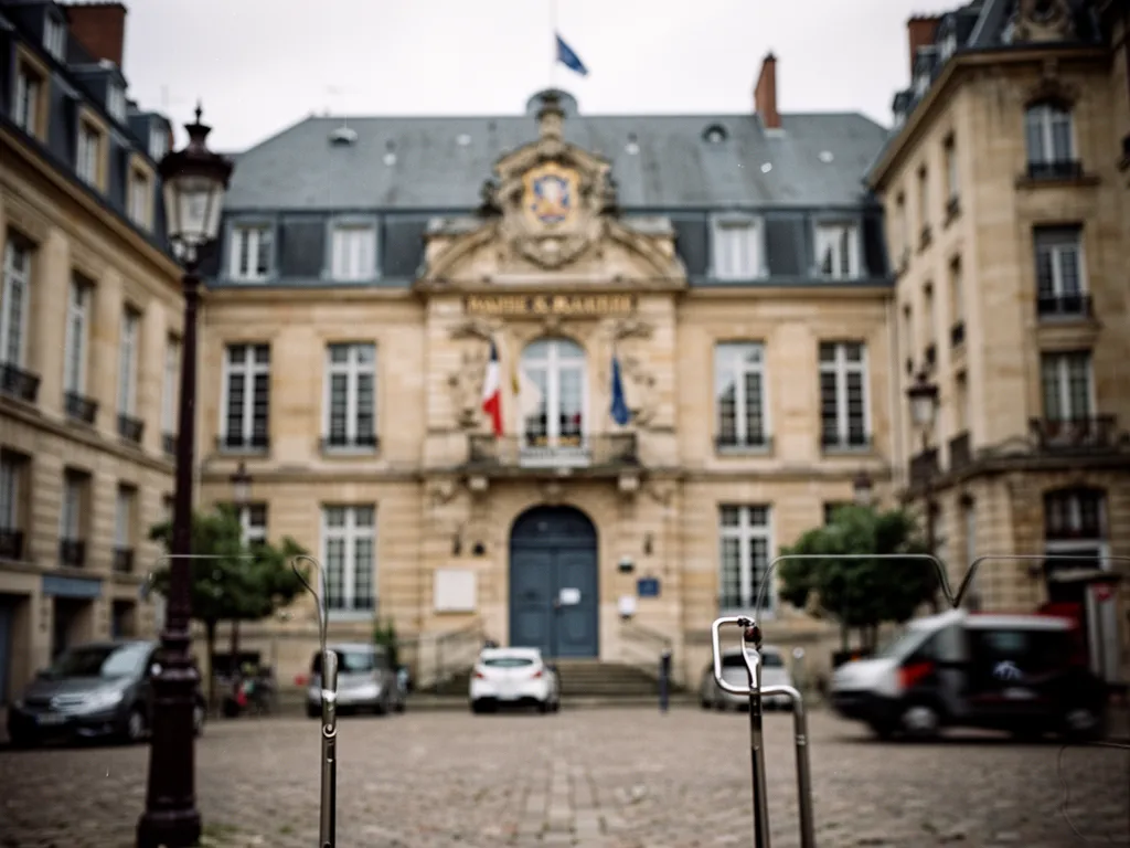 Une façade de mairie de quartier dans une rue de Metz avec panneau d’accueil et porte vitrée