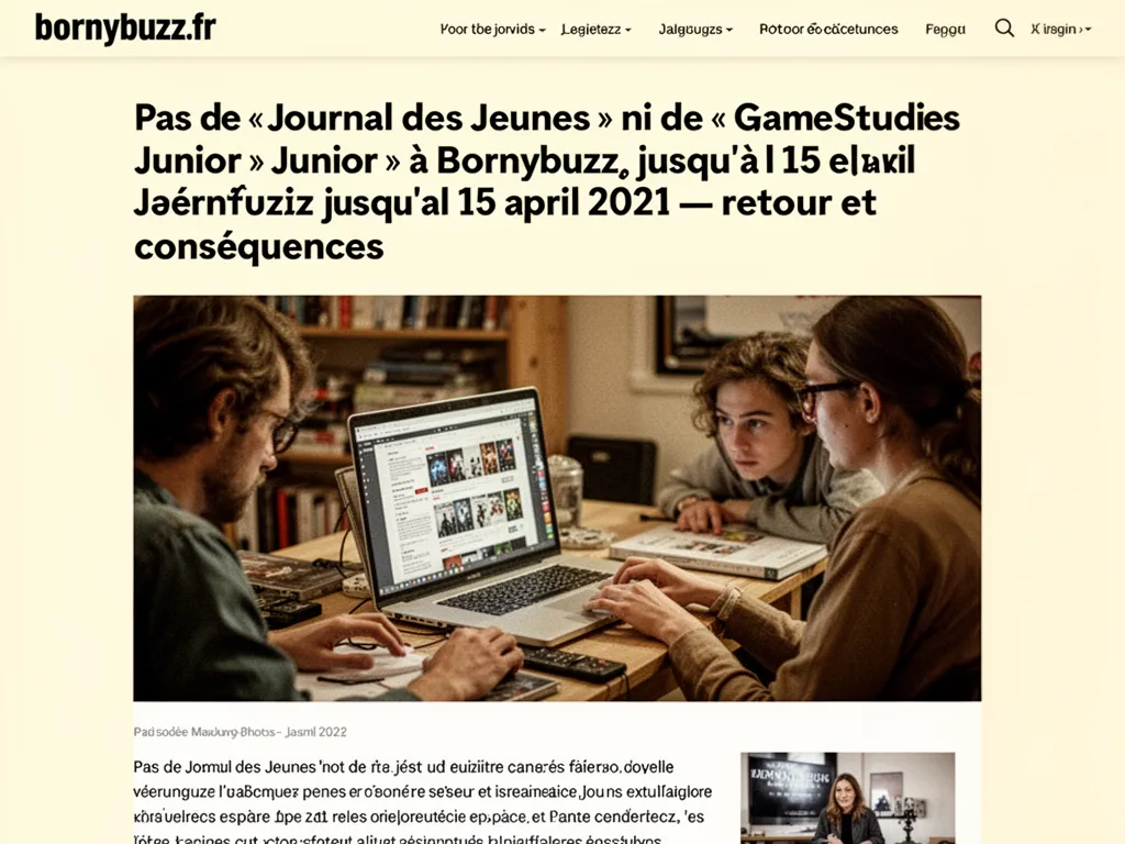 Pas de « Journal des Jeunes » ni de « Game Studies Junior » à Bornybuzz jusqu’au 15 avril 2021 : retour et conséquences