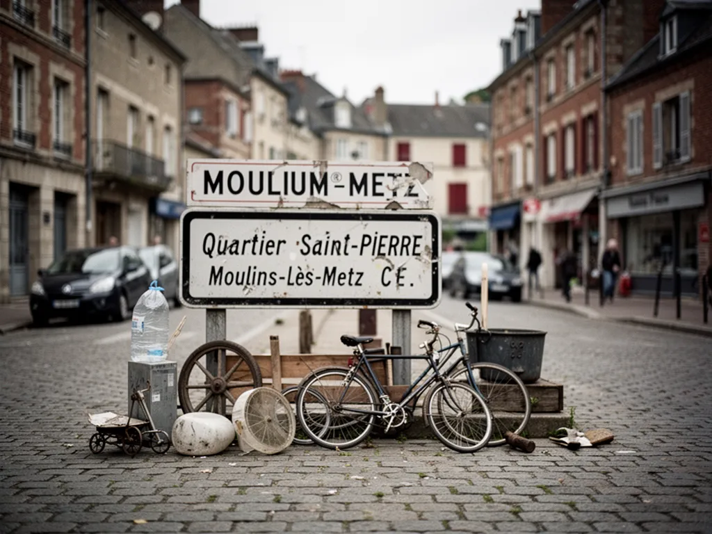 Maisons et jardin le long d’une rue calme du quartier Saint-Pierre, avec en arrière-plan le clocher de l’église.