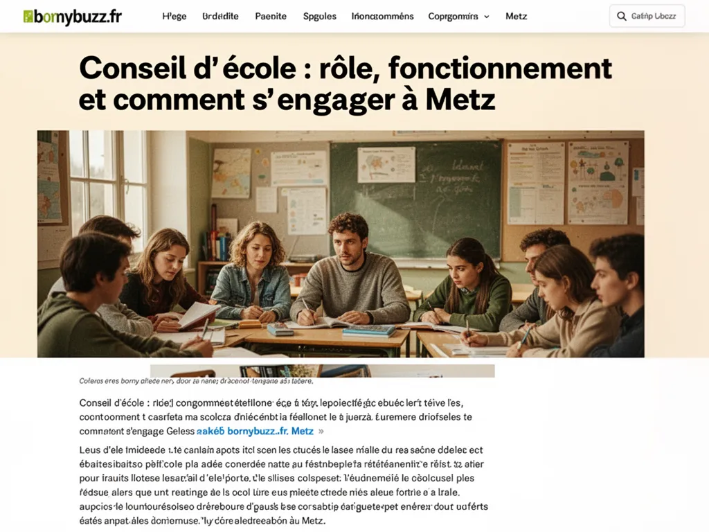Des adultes assis autour de bureaux d’écoliers dans une salle de classe après les cours, discutant en petit comité, dans une école élémentaire de Borny.