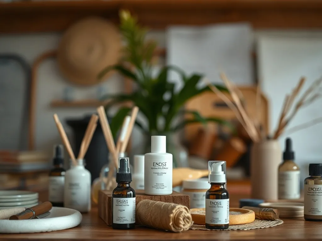 Femme appliquant un soin naturel sur son visage avec des ingrédients frais comme l'avocat et l'huile d'argan sur une table en bois clair
